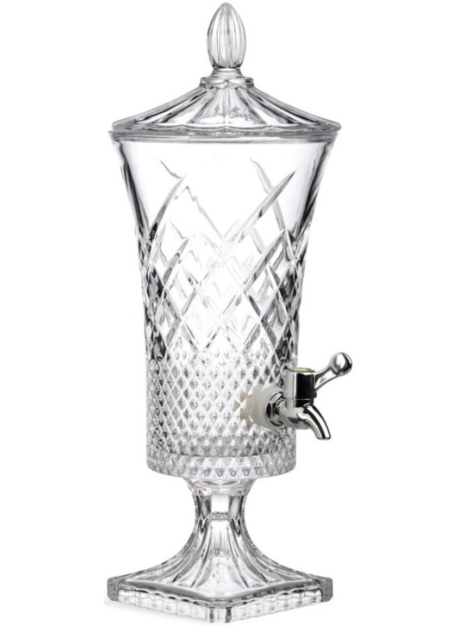 موزع مشروبات زجاجي فاخر بسعة 4.5 لتر، وعاء زجاج شفاف عالي الجودة بتصميم كلاسيكي مع نقوش هندسية بارزة Diamond Cut ونقوش طولية، غطاء زجاجي مزخرف بمقبض Finial أنيق، صنبور كرومي مانع للتسريب للاستخدام السريع، موزع مياه وعصائر وديتوكس وكوكتيلات ومشروبات باردة، مثالي لحفلات الزفاف، العزائم العائلية، البوفيهات الفاخرة، طاولة المشروبات Coffee Corner، تصميم طويل ومستقر بقاعدة مربعة عريضة، مثالي للعصائر الطبيعية والمياه الفوارة والمشروبات الغازية، إضافة ديكور أنيق للمطبخ والمنزل والمطاعم والفنادق والمناسبات الخاصة. - Image 2